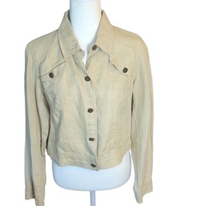 Linen tan jean jacket style lightweight jacket. Sz M